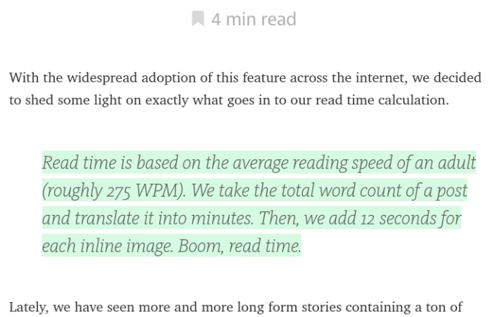 Medium Estimating Reading Time Feature