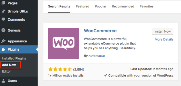 Install The WooCommerce Plugin