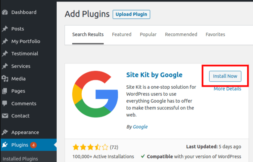 Install Google Site Kit Plugin