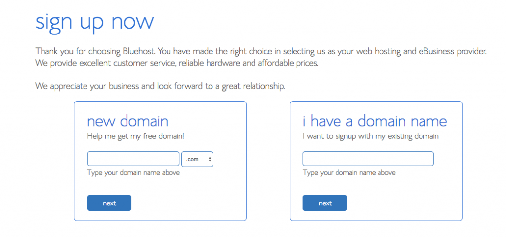 bluehost-sign up form