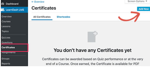 Certification option in learndash