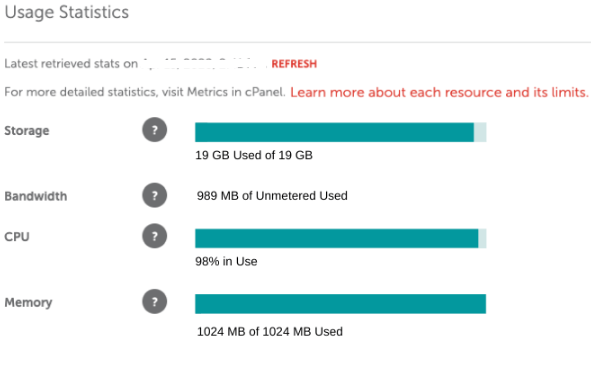 Review the website data usage