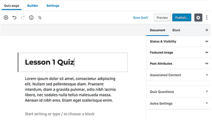 quiz page in LMS