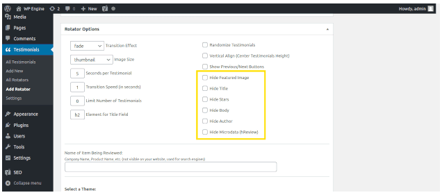 Hide options in different rotator aspects