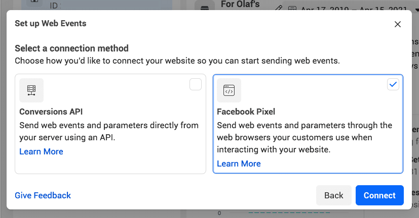 Connect facebook pixel