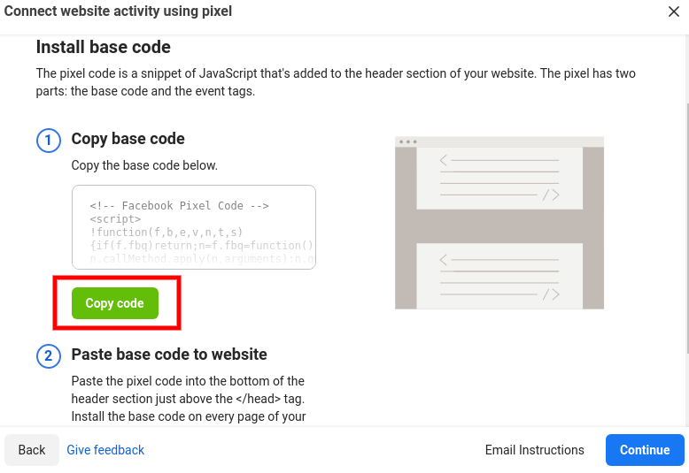 Copy facebook pixel code